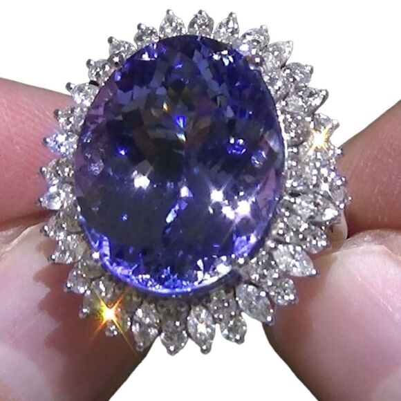 925 STERLING SILVER BLUE TANZANITE RING DOUBLING W CZ DIAMONDS BLING SPARKLY - Picture 9 of 9